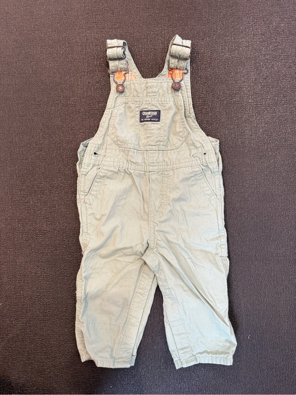 OshKosh B'gosh Sage Green Kids Overalls with Orange Accent